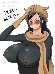 Rule 34 | black hair, breasts, large breasts, long hair, mikanberry, nico robin, nipples, one piece, sunglasses, translation request
