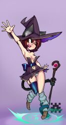 Rule 34 | absurdres, animal ears, boots, breasts, cat ears, cat girl, cat tail, hat, highres, joeydrawss, leather, leather boots, loose socks, mage, magic circle, medium breasts, nathy, pasties, petite, short hair, small breast, socks, staff, tail, thighs, wizard hat