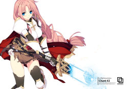 Rule 34 | 1girl, akisoba, armor, belt, blue eyes, braid, breasts, cape, cleavage, cross, elsword (character), gauntlets, greaves, large breasts, long hair, lord knight (ragnarok online), ragnarok online, red hair, skirt, solo, sword, thighhighs, torn clothes, weapon