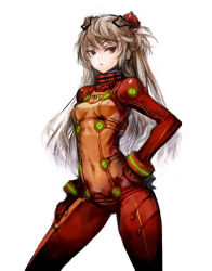Rule 34 | 00s, 1girl, alternate eye color, alternate hair color, bad id, bad pixiv id, black eyes, bodysuit, bra, bracer, breasts, clothes writing, covered navel, cowboy shot, curvy, english text, frown, gloves, glowing, grey hair, hair ornament, hairpods, hand on own hip, hand on own thigh, interface headset, legs apart, long hair, looking at viewer, mamada, multicolored clothes, neon genesis evangelion, neon trim, no nose, pilot suit, plugsuit, rebuild of evangelion, see-through, see-through bodysuit, simple background, sketch, small breasts, solo, souryuu asuka langley, test plugsuit, turtleneck, underwear, white background, wide hips