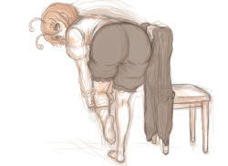 Rule 34 | 1girl, antennae, ass, bent over, chair, kuro suto sukii, looking at viewer, looking back, shirt, shorts, simple background, sketch, solo, touhou, undressing, white background, wriggle nightbug