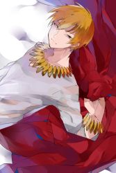 Rule 34 | 1boy, bad id, bad pixiv id, blonde hair, bracelet, curtains, fate/zero, fate (series), gilgamesh (fate), jewelry, male focus, mochida64, necklace, official alternate costume, red eyes, solo