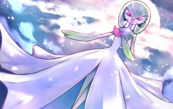 Rule 34 | 1girl, closed mouth, cloud, colored skin, creatures (company), game freak, gardevoir, gen 3 pokemon, green skin, nintendo, outdoors, pokemon, pokemon (creature), red eyes, red skin, ritsuno ananda, solo, standing, sunlight, white skin