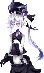 Rule 34 | 10s, 1girl, abyssal ship, colored skin, destroyer princess, gloves, kantai collection, pale skin, pire (pyrethrin), purple eyes, school uniform, serafuku, side ponytail, simple background, solo, white background, white hair, white skin