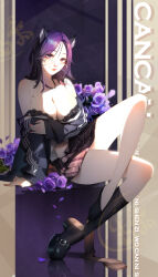Rule 34 | 1girl, animal ears, arm under breasts, black bra, black footwear, black socks, bra, breasts, cat ears, cat girl, chinese commentary, collar, commentary request, crazyzhuozhuo, floral background, glasses, highres, jacket, kneehighs, large breasts, long hair, long sleeves, looking at viewer, open clothes, open jacket, original, parted bangs, pleated skirt, pulling off legwear, purple eyes, school uniform, shoes, single shoe, skirt, smile, socks, solo, spiked collar, spikes, strap slip, underwear