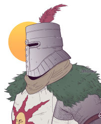 Rule 34 | 1boy, armor, chainmail, commentary, dark souls (series), dark souls i, english commentary, from side, full armor, helmet, highres, male focus, plume, profile, solaire of astora, solo, tabard, upper body, yanobrk