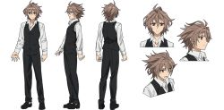 Rule 34 | 1boy, ahoge, belt, black footwear, black pants, brown hair, command spell, expressions, fate/apocrypha, fate (series), hair between eyes, long sleeves, looking at viewer, male focus, official art, pants, red eyes, shirt, shoes, short hair, sieg (fate), solo, transparent background, waistcoat, white shirt, yamada yukei