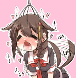Rule 34 | 10s, 1girl, ahegao, bad id, bad pixiv id, bent over, blush, bow, braid, brown hair, closed eyes, dog tail, fang, hair bow, hair flaps, hair ornament, hair over shoulder, hair ribbon, kantai collection, kemonomimi mode, long hair, open mouth, pleated skirt, ribbon, scalp massager, school uniform, serafuku, shigure (kancolle), shigure kai ni (kancolle), single braid, skirt, solo, tail, tail wagging, tears, torogao, translation request, trembling, u-non (annon&#039;an), uncommon stimulation