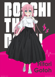 Rule 34 | 1girl, blue eyes, bocchi the rock!, bracelet, cube hair ornament, dress, full body, glasses, gotoh hitori, hair ornament, jacket, jewelry, long dress, long hair, looking at viewer, official art, one side up, pink hair, pink theme, shirt, shoes, sneakers, solo, standing, straight-on, takahashi saki, white footwear, white shirt
