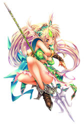 Rule 34 | 144 (riesztan), 1girl, armor, blonde hair, blue eyes, breasts, bridal gauntlets, cleavage, cleavage cutout, clothing cutout, forehead jewel, helmet, large breasts, long hair, open mouth, polearm, riesz, seiken densetsu, seiken densetsu 3, simple background, skirt, solo, spear, square enix, very long hair, weapon, white background, winged helmet