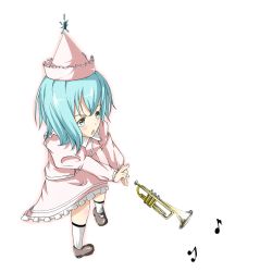 Rule 34 | 1girl, bad id, bad pixiv id, female focus, full body, gradient background, instrument, merlin prismriver, solo, sousou (sousouworks), touhou, trumpet, white background