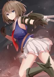 Rule 34 | 10s, 1girl, a.a (aa772), ass, blue eyes, brown hair, gloves, headgear, kantai collection, looking back, maya (kancolle), pleated skirt, short hair, skirt, turret