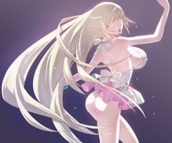 Rule 34 | 1girl, akutagawa manbou, ass, bakemonogatari, bare arms, bare back, bare shoulders, blonde hair, bottomless, breasts, cowboy shot, fangs, huge breasts, kiss-shot acerola-orion heart-under-blade, large breasts, long hair, monogatari (series), oshino shinobu, pointy ears, sideboob, solo, standing, very long hair, yellow eyes