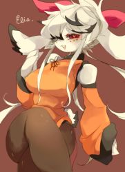 Rule 34 | 1girl, breasts, female focus, furry, furry female, inumimi-syndrome, open mouth, red eyes, short hair, simple background, solo, white hair