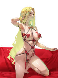 Rule 34 | 1girl, absurdres, adjusting hair, blonde hair, bow, breasts, facial mark, hair intakes, highres, kneeling, kuroi suna, large breasts, long hair, looking to the side, luis cammy, mole, mole under mouth, nijisanji, red eyes, revealing clothes, ribbon, sketch, solo, tattoo, very long hair, virtual youtuber