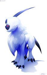 Rule 34 | absol, bright pupils, claws, closed mouth, creatures (company), dated, full body, game freak, gen 3 pokemon, highres, likey, looking to the side, nintendo, no humans, pokemon, pokemon (creature), red eyes, signature, solo, standing, white background, white fur, white pupils