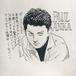 Rule 34 | 1boy, character name, commentary request, curly hair, highres, male focus, marker (medium), monochrome, paul anka, photo (medium), real life, solo, traditional media, translation request, upper body, urasawa naoki