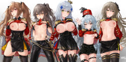 Rule 34 | 404 (girls&#039; frontline), 5girls, absurdres, against glass, black legwear, black pants, black shorts, black skirt, blunt bangs, blush, breast press, breasts, breasts on glass, breasts out, brown hair, cheek squash, crown, facial mark, g11 (chaotic symphony) (girls&#039; frontline), g11 (girls&#039; frontline), girls&#039; frontline, green eyes, grey hair, hair between eyes, hair ornament, highres, hk416 (girls&#039; frontline), hk416 (percussive bolero) (girls&#039; frontline), huge filesize, large breasts, long hair, long sleeves, looking at viewer, multiple girls, navel, nipples, official alternate costume, pants, red eyes, sawkm, scabbard, scar, scar across eye, scar on face, sheath, sheathed, shorts, skirt, small breasts, sword, thighhighs, twintails, ump40 (girls&#039; frontline), ump40 (kleines ritornello) (girls&#039; frontline), ump45 (girls&#039; frontline), ump45 (penrose spiral) (girls&#039; frontline), ump9 (bolero dance bird) (girls&#039; frontline), ump9 (girls&#039; frontline), weapon, yellow eyes