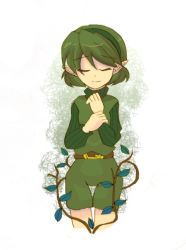 Rule 34 | 1girl, bad id, bad pixiv id, closed eyes, female focus, green hair, hairband, nintendo, plant, pointy ears, saria (zelda), short hair, solo, the legend of zelda, the legend of zelda: ocarina of time, thigh gap, thighs, vines, white background