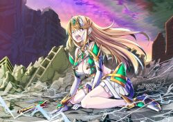 Rule 34 | 1girl, absurdres, blonde hair, breasts, cleavage, cleavage cutout, clothing cutout, highres, large breasts, long hair, mythra (xenoblade), sofusan1526, solo, very long hair, xenoblade chronicles (series), xenoblade chronicles 2, yellow eyes