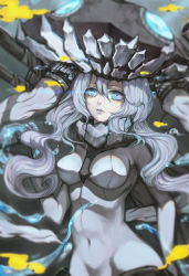 Rule 34 | 10s, 1girl, absurdres, abyssal ship, bad id, bad pixiv id, blurry, bodysuit, bowen niao, depth of field, glowing, glowing eyes, grey eyes, grey hair, highres, kantai collection, long hair, looking at viewer, solo, wo-class aircraft carrier