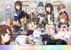 Rule 34 | 6+girls, absurdres, aila paivikki linnamaa, aohashi ame, bed, bird, black hair, black swan (bird), black thighhighs, blonde hair, blue eyes, blush, braid, breasts, brown eyes, brown hair, brown shorts, cat, closed eyes, closed mouth, coffee, coffee mug, copyright name, cup, dog, eleonore giovanna gassion, glasses, grace maitland steward, green eyes, hair over one eye, hairband, hand on another&#039;s back, highres, indoors, joanna elizabeth stafford, kiwi (bird), long hair, looking at another, looking at viewer, luminous witches, lyudmila andreyevna ruslanova, manaia matawhaura hato, maria magdalena dietrich, medium breasts, midriff, military, military uniform, miniskirt, mug, multiple girls, on bed, open mouth, orange hair, ponytail, sheep, shibuya inori, short hair, shorts, sitting, skirt, small breasts, smile, squirrel, striped clothes, striped thighhighs, sylvie cariello, thighhighs, twin braids, uniform, virginia robertson, white hair, window, world witches series, yellow eyes, yuri