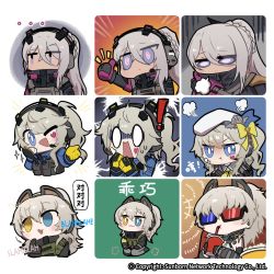 Rule 34 | !, ..., 3d glasses, 3girls, :3, angry, beret, black gloves, blue bow, blue eyes, bow, braid, chibi, closed mouth, commentary request, cup, dark-skinned female, dark skin, drinking, drinking straw, expressionless, food, girls&#039; frontline 2: exilium, gloves, grey hair, hair between eyes, hair bow, hat, headset, heart, heterochromia, long hair, long sleeves, looking at viewer, madcore, military, military uniform, multiple girls, multiple views, nemesis (girls&#039; frontline 2), one eye closed, open mouth, peritya (girls&#039; frontline 2), ponytail, popcorn, purple eyes, seiza, side ponytail, sidelocks, sigh, sitting, smile, sparkle, surprised, thumbs up, translation request, uniform, upper body, vepley (girls&#039; frontline 2), white headwear, yellow eyes, yellow gloves