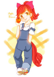 Rule 34 | absurdres, apple bloom, bow, hair bow, highres, horse tail, kumo ni notte, my little pony, my little pony: friendship is magic, orange eyes, overalls, red hair, tail