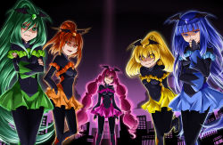 Rule 34 | 10s, 5girls, aira (exp), bad end beauty, bad end happy, bad end march, bad end peace, bad end precure, bad end sunny, black bodysuit, blonde hair, blue dress, blue eyes, blue hair, blue skirt, bodysuit, crossed arms, dark persona, dress, fingerless gloves, gloves, green dress, green eyes, green hair, green skirt, hair bun, hand on own hip, highres, long hair, multiple girls, orange dress, orange eyes, orange hair, orange skirt, pink dress, pink eyes, pink hair, pink skirt, ponytail, precure, short hair, single hair bun, skirt, smile, smile precure!, standing, standing on one leg, tiara, twintails, yellow dress, yellow eyes, yellow skirt