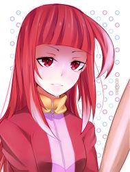 Rule 34 | 10s, 1girl, akiba&#039;s trip, akiba&#039;s trip the animation, baseball bat, blunt bangs, holding, jacket, kyuuin, light smile, long hair, long sleeves, looking at viewer, mayonaka matome, multicolored hair, outline, red eyes, red hair, red jacket, shaded face, solo, track jacket, two-tone hair, upper body, white hair, white outline, zipper, zipper pull tab
