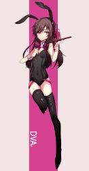 Rule 34 | 1girl, absurdres, alternate eye color, animal ears, animal print, bare shoulders, black leotard, black thighhighs, boots, bow, bowtie, breasts, brown eyes, brown hair, character name, cherry, choker, cleavage, covered navel, cup, d.va (overwatch), detached collar, drinking glass, drinking straw, facepaint, facial mark, fake animal ears, food, fruit, full body, glass, hand on own chest, hands up, headphones, highres, holding, holding tray, ice, ice cube, leotard, long hair, overwatch, overwatch 1, pink bow, pink bowtie, pink eyes, playboy bunny, rabbit ears, rabbit print, raeee, small breasts, smile, solo, standing, standing on one leg, strapless, strapless leotard, thigh boots, thigh gap, thigh strap, thighhighs, tray, whisker markings, wrist cuffs