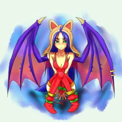 Rule 34 | 1girl, blue hair, boots, breasts, breath of fire, breath of fire ii, cleavage, dragon girl, green eyes, hat, long hair, monster girl, patty the phantom thief, small breasts, solo, thighhighs, thighs, torisei8, wings