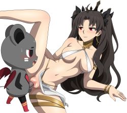 Rule 34 | 1boy, 1girl, absurdres, breasts, fate/grand order, fate (series), furry, furry male, furry with non-furry, harem outfit, highres, interspecies, ishtar (fate), leenvidia, long hair, neptune (series), nipples, simple background, warechu, white background