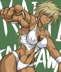 Rule 34 | blonde hair, breasts, cowboy shot, dark skin, muscular, nipples, original, tagme, takizawa kairi, taroimo (00120014)