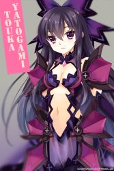 Rule 34 | 10s, 1girl, armor, bad id, bad pixiv id, black hair, breasts, character name, date a live, long hair, looking at viewer, md5 mismatch, medium breasts, navel, purple eyes, solo, thighhighs, trianon, yatogami tooka, yatogami tooka (true form)
