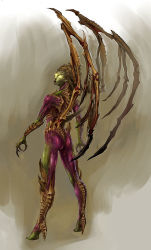 Rule 34 | 1girl, artist request, ass, back, female focus, full body, glowing, glowing eyes, gradient background, highres, looking back, no pupils, queen of blades, sarah kerrigan, solid eyes, solo, standing, starcraft, zerg