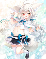 Rule 34 | 1girl, animal ears, commission, fox ears, fox girl, fox tail, hair ornament, kito (sorahate), long hair, looking at viewer, low twintails, original, red eyes, sakurada shiro (hy plus), skeb commission, skirt, solo, tail, twintails, very long hair, white hair