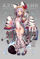 Rule 34 | 1girl, :d, animal costume, animal hood, animal print, azur lane, blush, breasts, cannon, chang chun (azur lane), chang chun (the joy of spring) (azur lane), character name, china dress, chinese clothes, dress, fang, full body, hair ornament, hairclip, hood, light purple hair, long hair, long sleeves, looking at viewer, navel, official alternate costume, open mouth, panties, red eyes, ribbon, school swimsuit, shoes, smile, solo, swimsuit, tail, thighhighs, tiger costume, tiger print, tiger stripes, torpedo tubes, underwear, yoshiheihe