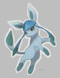 Rule 34 | blush, closed mouth, commentary request, creatures (company), full body, game freak, gen 4 pokemon, glaceon, green eyes, grey background, highres, kikuyoshi (tracco), looking at viewer, nintendo, no humans, outline, pokemon, pokemon (creature), solo, toes