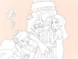 Rule 34 | 3girls, glasses, little witch academia, monochrome, multiple girls, red eyes, tagme