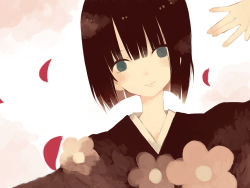 Rule 34 | black hair, cherry blossoms, highres, japanese clothes, kimono, mitsuki mouse, short hair, solo