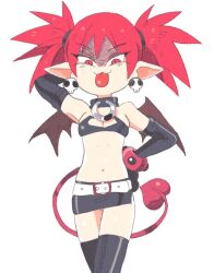 Rule 34 | 1girl, breasts, disgaea, etna (disgaea), inkerton-kun, navel, pointy ears, red hair, small breasts, thighhighs, tongue, tongue out