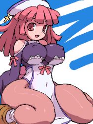 Rule 34 | breasts, covered erect nipples, curvy, hip focus, huge breasts, la pucelle, lowres, nippon ichi, oekaki, pantyhose, prier, red hair, sketch, solo, thighs, wide hips