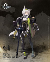 Rule 34 | 1girl, animal ears, anti-materiel rifle, armor, artist request, blush, bolt-action rifle, bolt action, bullpup, character name, coat, copyright name, covered navel, dp-12 (girls&#039; frontline), full body, fur collar, girls&#039; frontline, green eyes, green hairband, gun, hairband, highres, holding, holding gun, holding weapon, ksvk (girls&#039; frontline), ksvk 12.7, long sleeves, mod3 (girls&#039; frontline), muzzle device, official alternate costume, official art, paw shoes, pocket, rifle, shoes, short hair, silver hair, smile, sniper rifle, solo, standing, tail, weapon