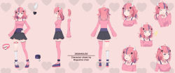 Rule 34 | !, !!, 1girl, absurdres, ahoge, baguette (baguettech), beige background, black skirt, breasts, character sheet, choker, clenched teeth, closed mouth, commission, cropped torso, english text, full body, hair ornament, hand on own hip, heart, heart background, heart hair ornament, highres, horns, ironmouse, ironmouse (1st costume), kneehighs, long sleeves, looking at viewer, medium breasts, medium hair, miniskirt, multicolored hair, multiple views, pink hair, pink shirt, purple eyes, purple footwear, shirt, shoes, single kneehigh, single sock, single thighhigh, skirt, smile, socks, standing, teeth, thigh strap, thighhighs, twitch.tv, two-tone hair, two side up, virtual youtuber, vshojo, white socks