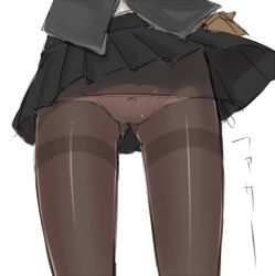 Rule 34 | 1girl, bad id, bad pixiv id, black pantyhose, cameltoe, close-up, clothes lift, dust box, female focus, lowleg, lowleg panties, military, military uniform, panties, panties under pantyhose, pantyhose, pantyshot, pleated skirt, sanya v. litvyak, side-tie panties, sketch, skirt, skirt lift, solo, strike witches, thigh gap, thighband pantyhose, underwear, uniform, upskirt, waist down, white background, world witches series
