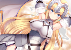 Rule 34 | 1girl, armor, armored dress, arms up, bad id, bad pixiv id, blonde hair, blue eyes, blush, breasts, closed mouth, commentary request, dress, dutch angle, fate/apocrypha, fate/grand order, fate (series), fur trim, hair between eyes, headpiece, jeanne d&#039;arc (fate), jeanne d&#039;arc (ruler) (fate), jeanne d&#039;arc (third ascension) (fate), large breasts, long hair, looking at viewer, lying, on back, solo, v-shaped eyebrows, very long hair, white dress, yuzu-aki