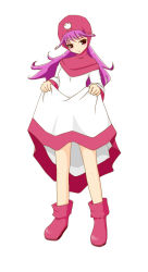 Rule 34 | 1girl, bird, breasts, chicken, clothes lift, commentary request, curly hair, dragon quest, dragon quest ii, dress, dress lift, full, full body, hood, long hair, long sleeves, looking at viewer, mizuya chiharu, princess of moonbrook, purple hair, robe, skirt, skirt lift, solo, standing, white dress, white robe