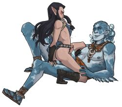 Rule 34 | 2boys, aloth corfiser, anal, aumaua godlike, bioluminescence, black hair, blush, boots, closed eyes, elf, fingerless gloves, gloves, glowing, highres, long hair, looking at another, lucezozzerie, male focus, male penetrated, multi penis, multiple boys, penis, pillars of eternity, pointy ears, sandals, teku0113hu, tentacle hair