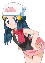 Rule 34 | 1girl, blue eyes, blue hair, blush, breasts, creatures (company), curvy, dawn (pokemon), female focus, game freak, hainchu, looking at viewer, naughty face, nintendo, pokemon, pokemon (anime), pokemon dppt (anime), skirt, small breasts